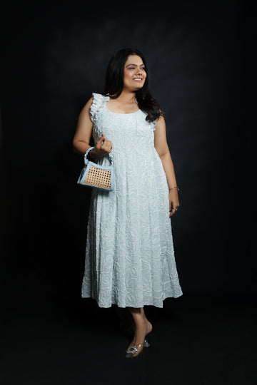 Ruffle Sleeve Cord Work Dress
