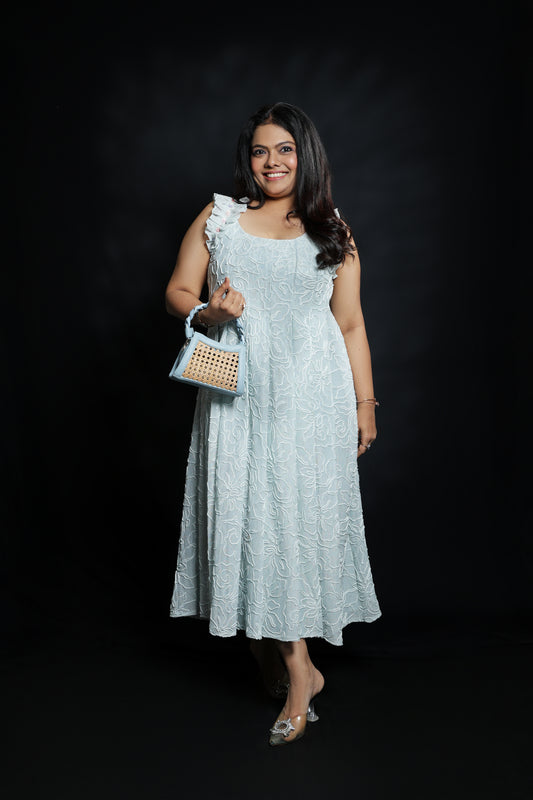 Ruffle Sleeve Cord Work Dress