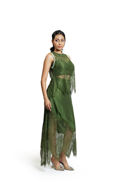 Green lacy skirt and top
