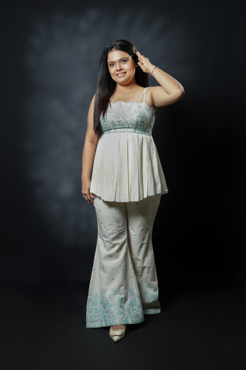 Handloom Co-ord set with turquoise embroidery