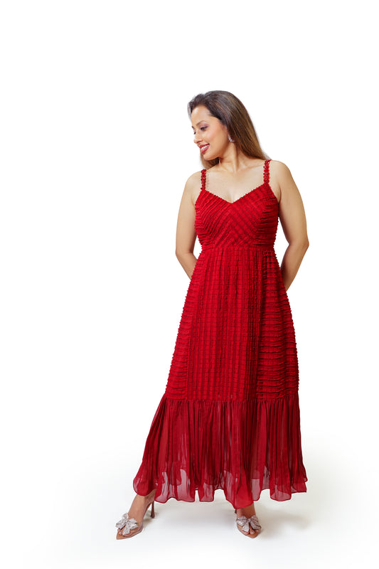 Ruby red pleated hem dress