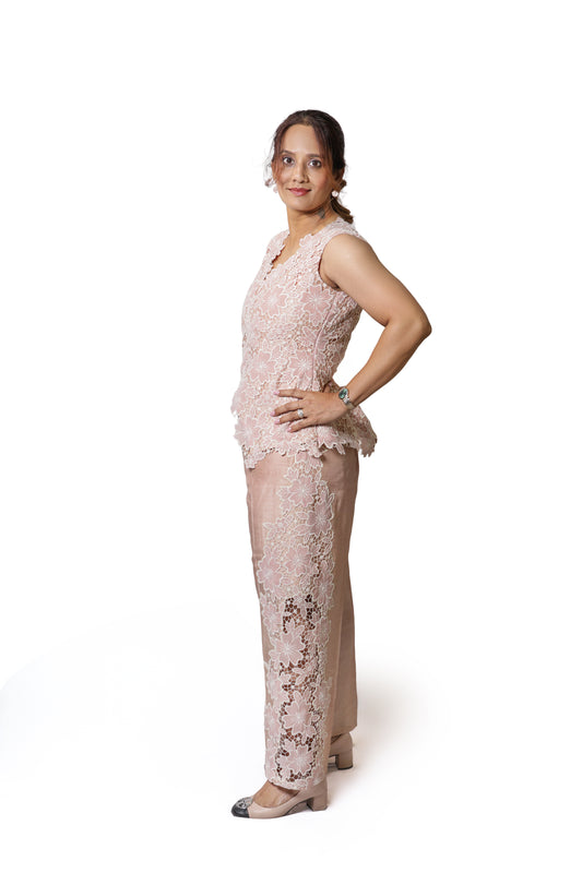 Peach Cutwork Waistcoat and Pants Set