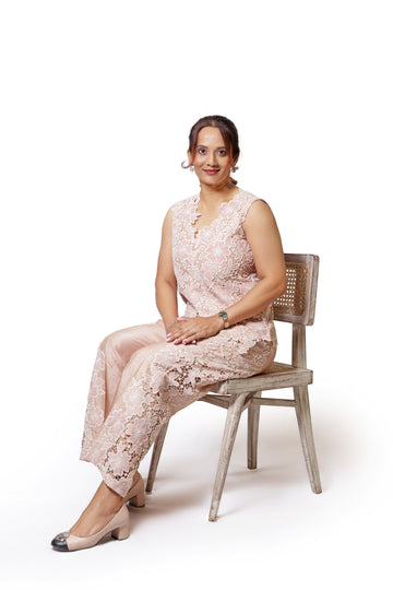 Peach Cutwork Waistcoat and Pants Set