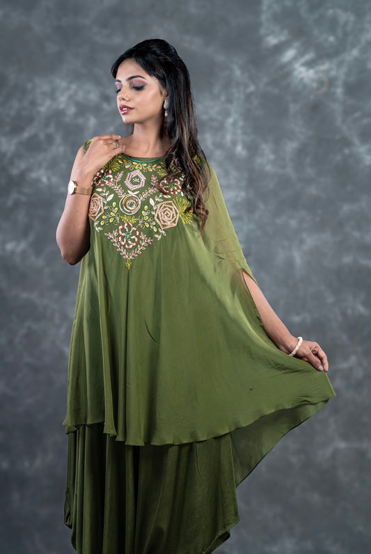 Olive green drape with cape