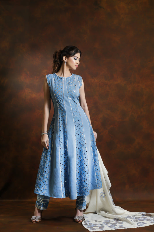 Denim dress,pant with dupatta
