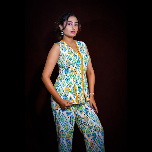 जashn vibrant geometric printed co-rd set