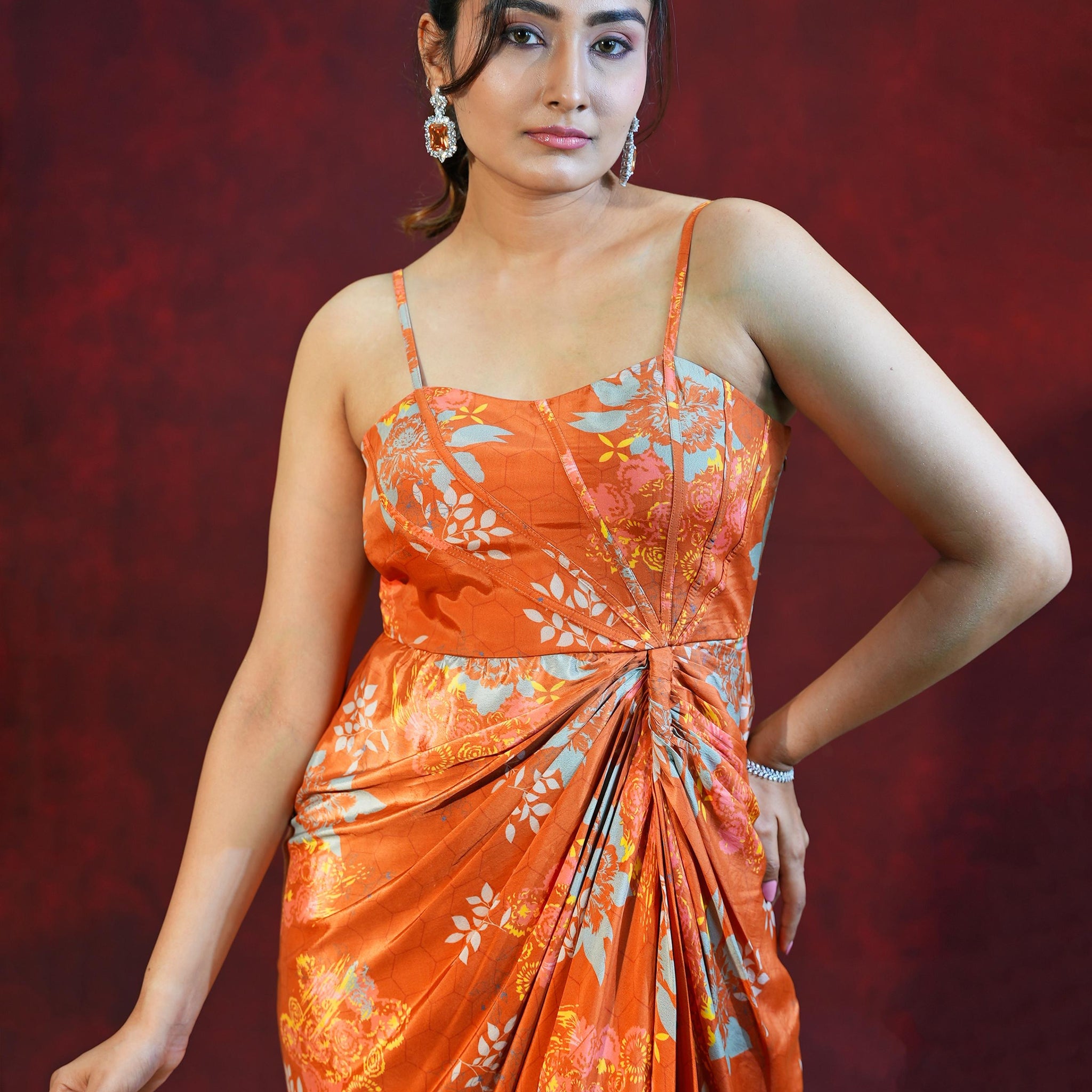 जashn rust floral one piece