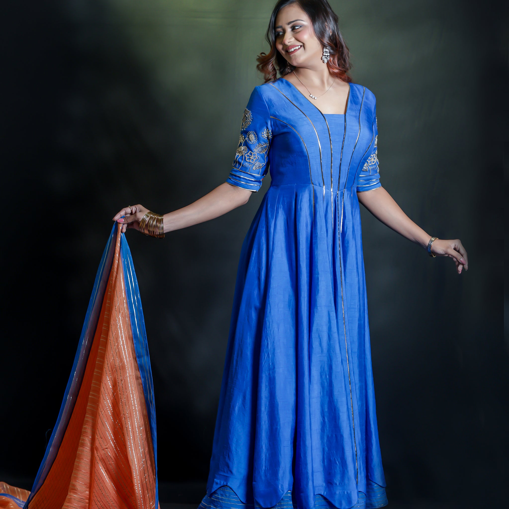 Royal blue dress with dupatta