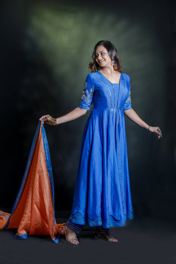 Royal blue dress with dupatta