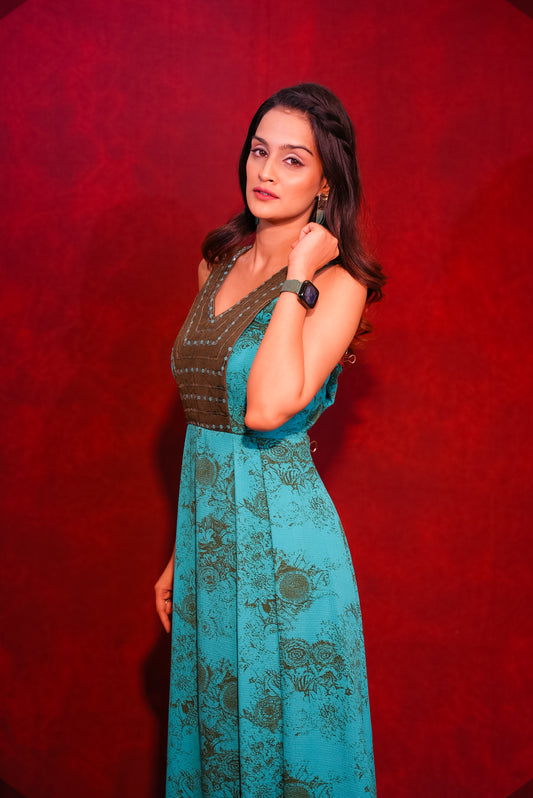 जashn Green printed one piece dress