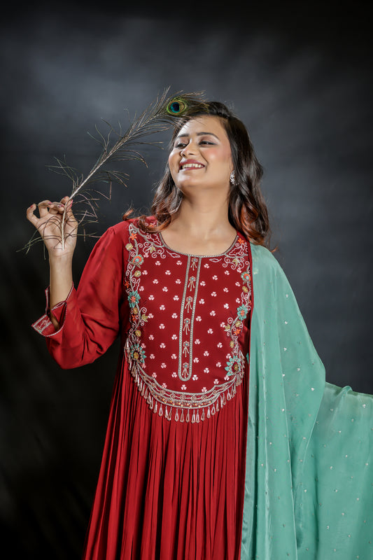 Maroon dress with dupatta
