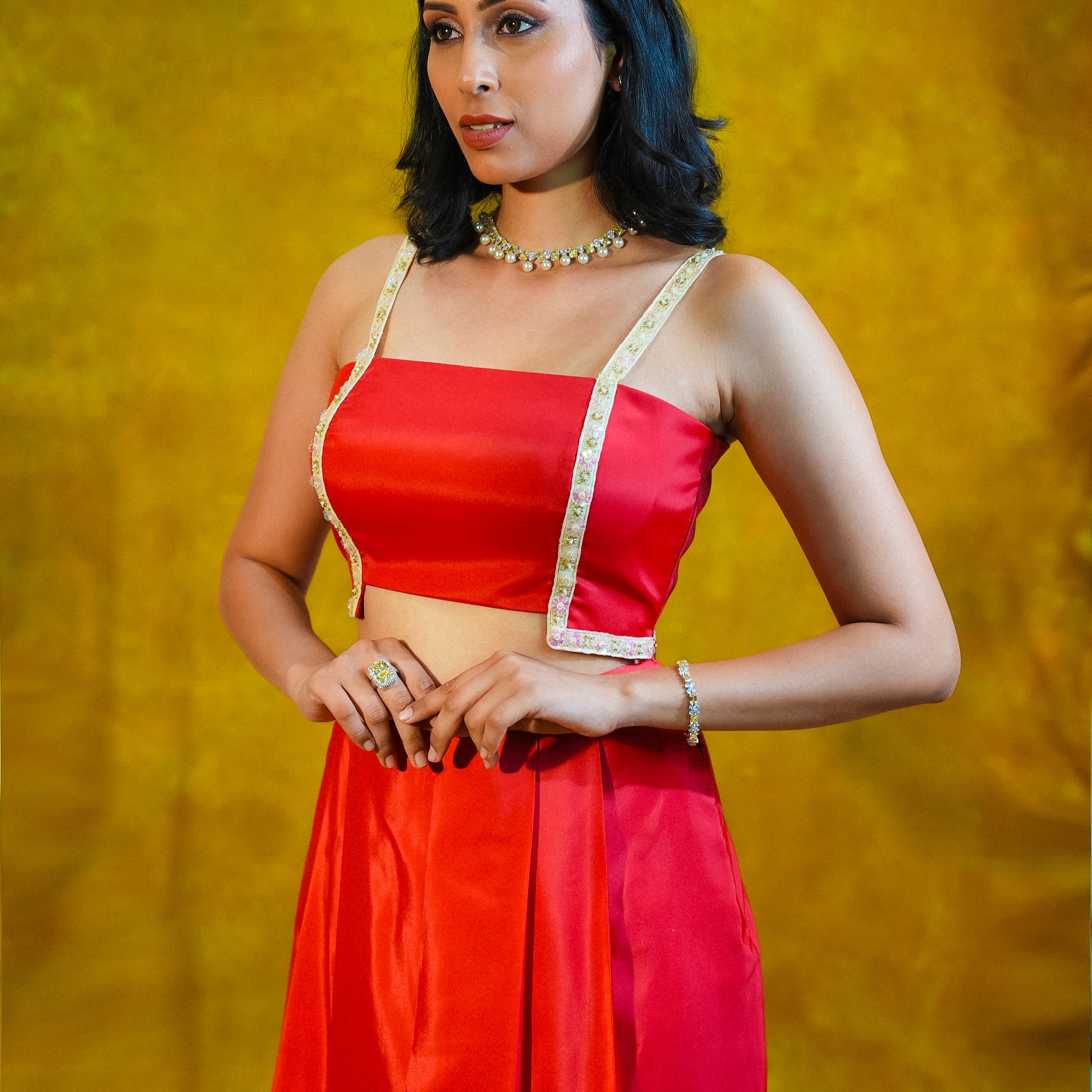 जashn Red Top with Skirt