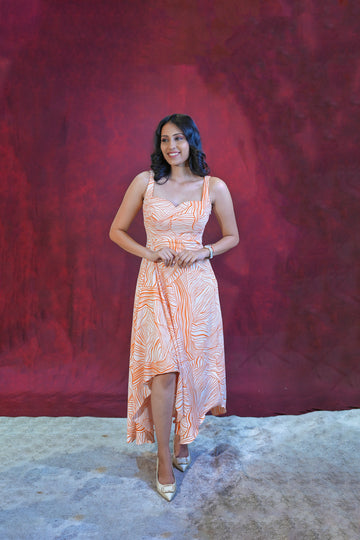 जashn orange printed one piece dress