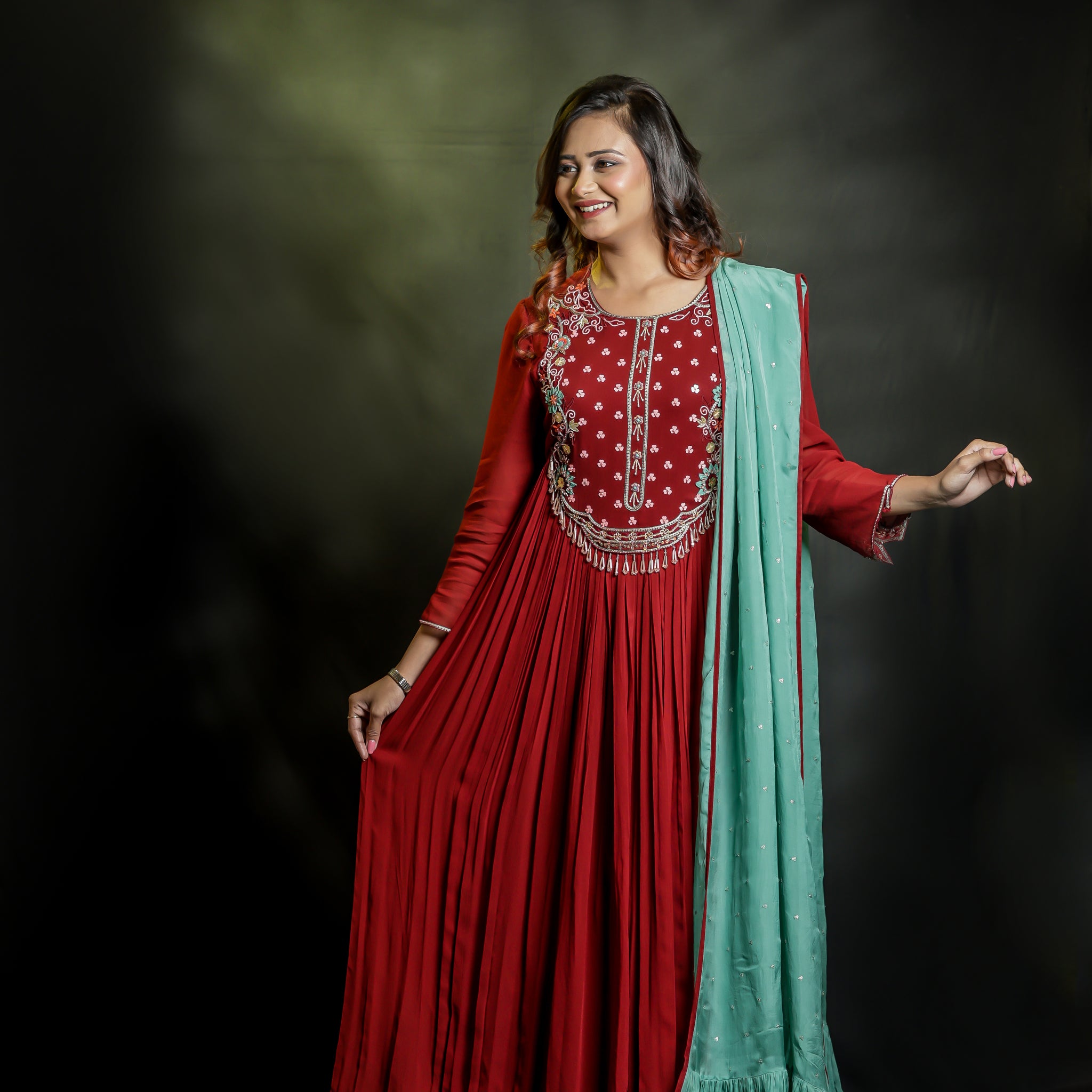 Maroon dress with dupatta