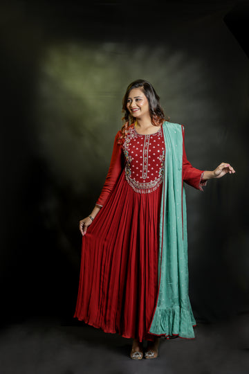 Maroon dress with dupatta