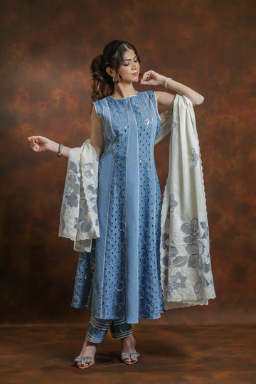 Denim dress,pant with dupatta