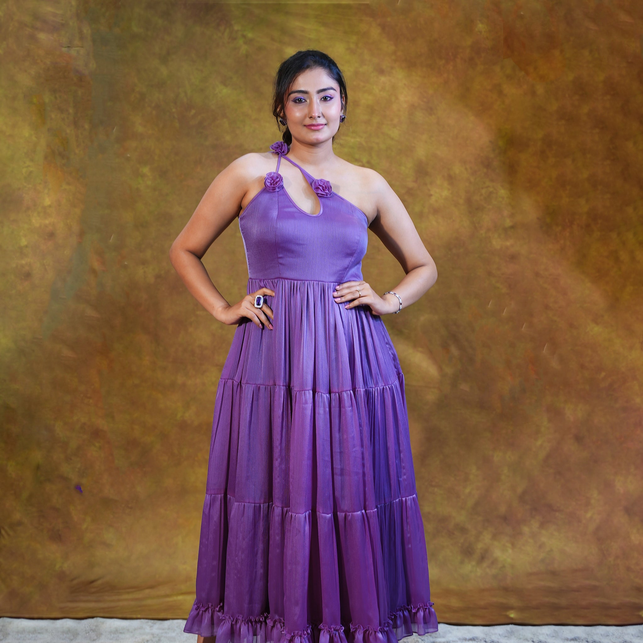 जashn purple flair dress