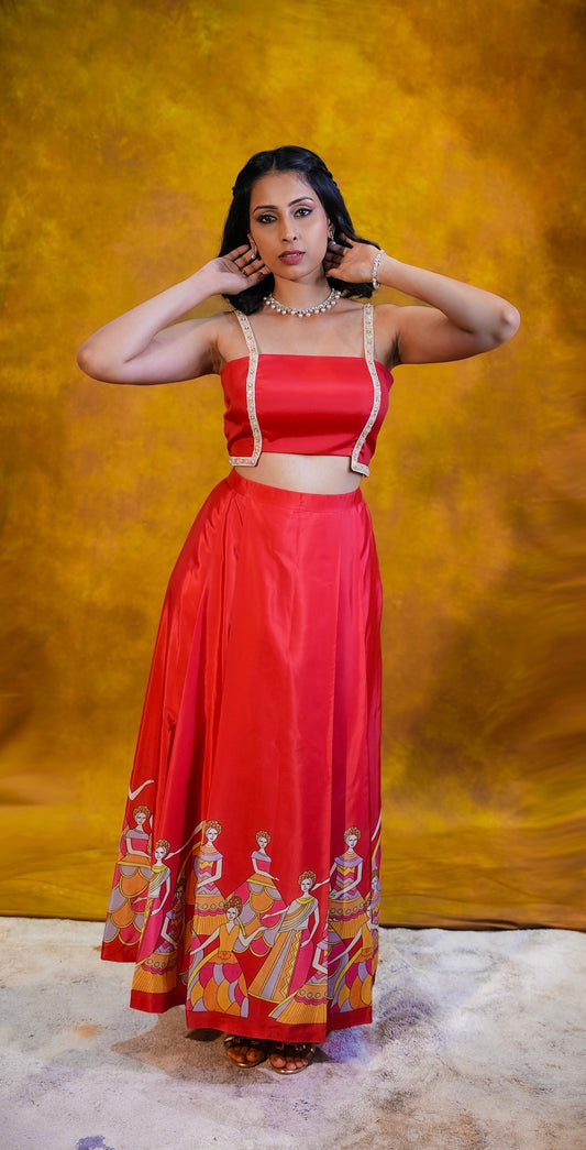 जashn Red Top with Skirt