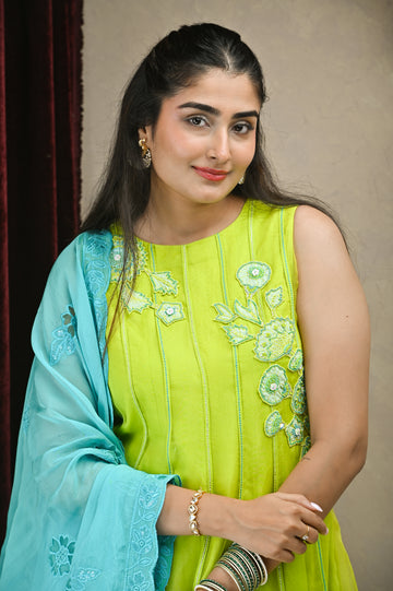 Jade Anarkali with Cutwork Dupatta