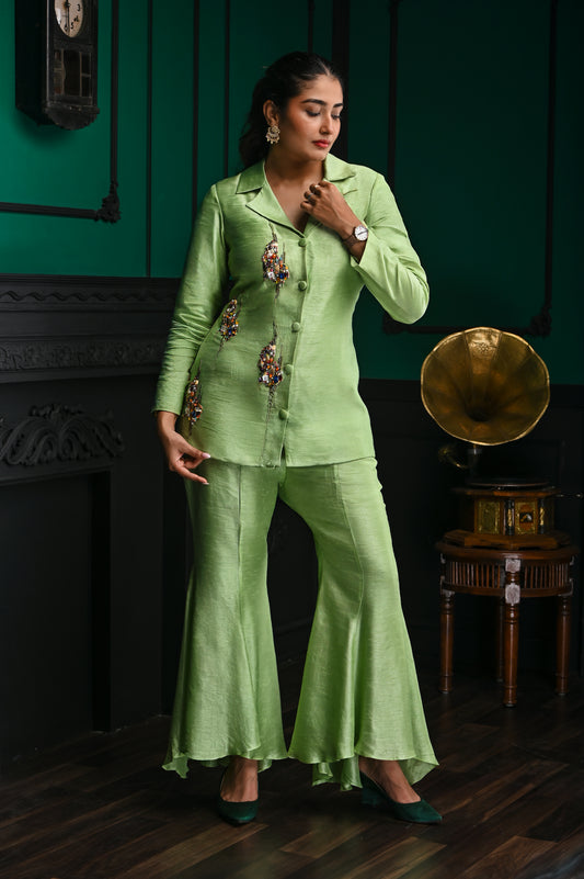 Sage Green Elan Blazer and Asymmetry Pant