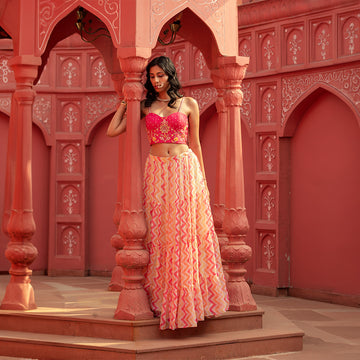 Rose chavron lehenga choli