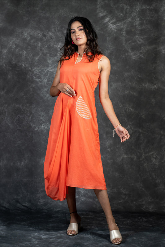 Orange mal drape dress