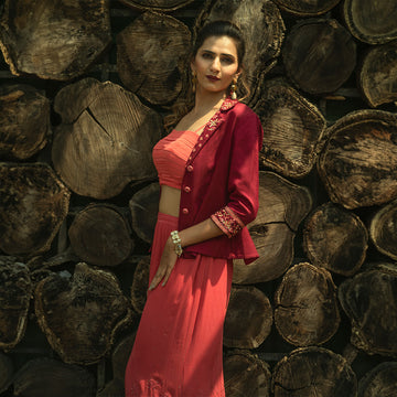 Red poppy dress with embrodered blazer