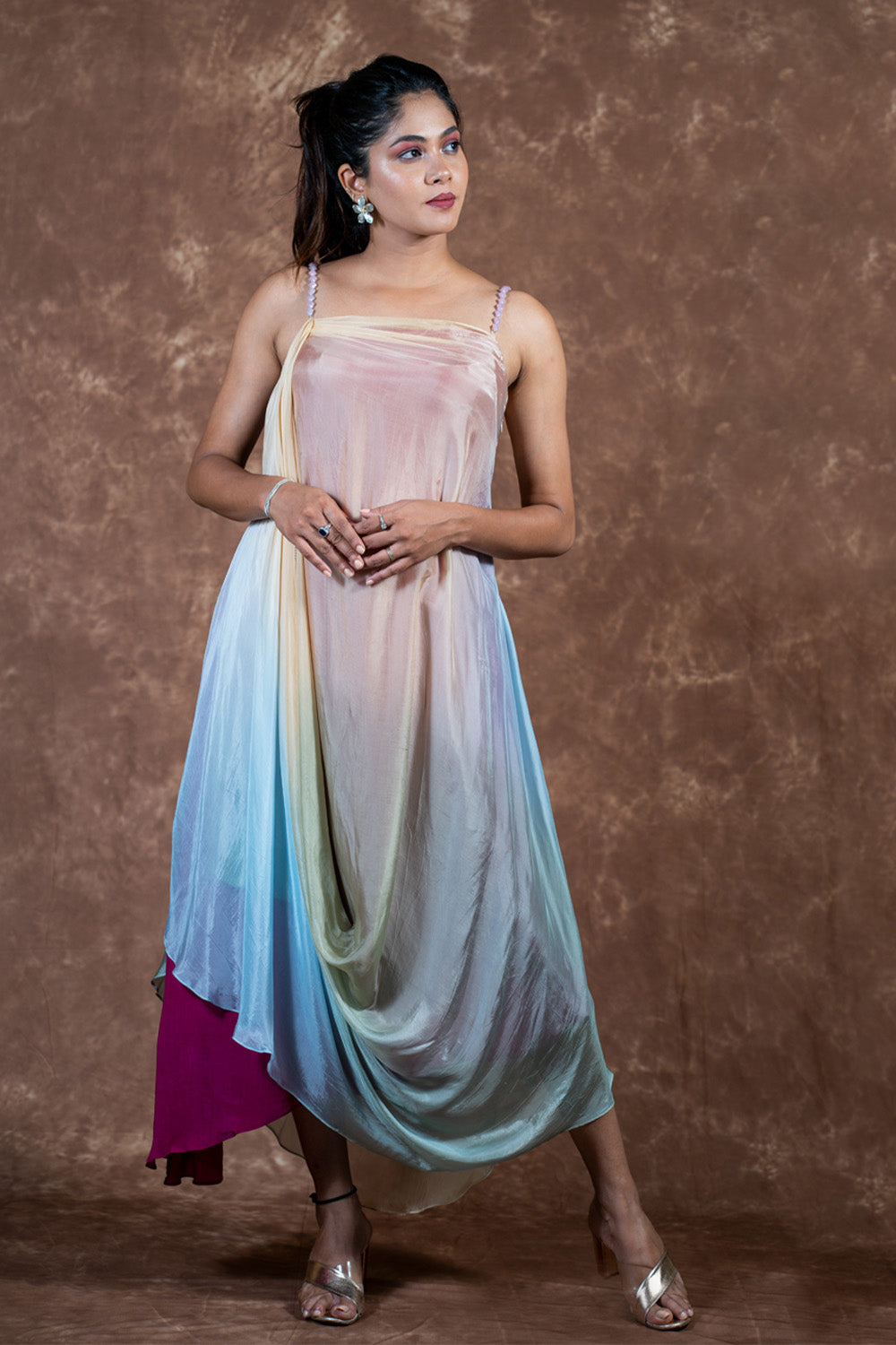 Pestal shaded drape dress